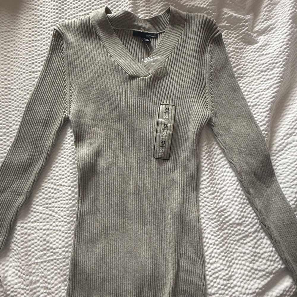 Basic Editions Grey‎ Ribbed Shirt New with Tags Women's Extra Large XL